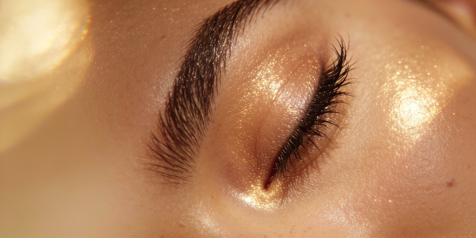 Perfekt geformte Augenbraue und lange Wimpern, Nahaufnahme in warmen Tönen, Art of Beauty Gütersloh