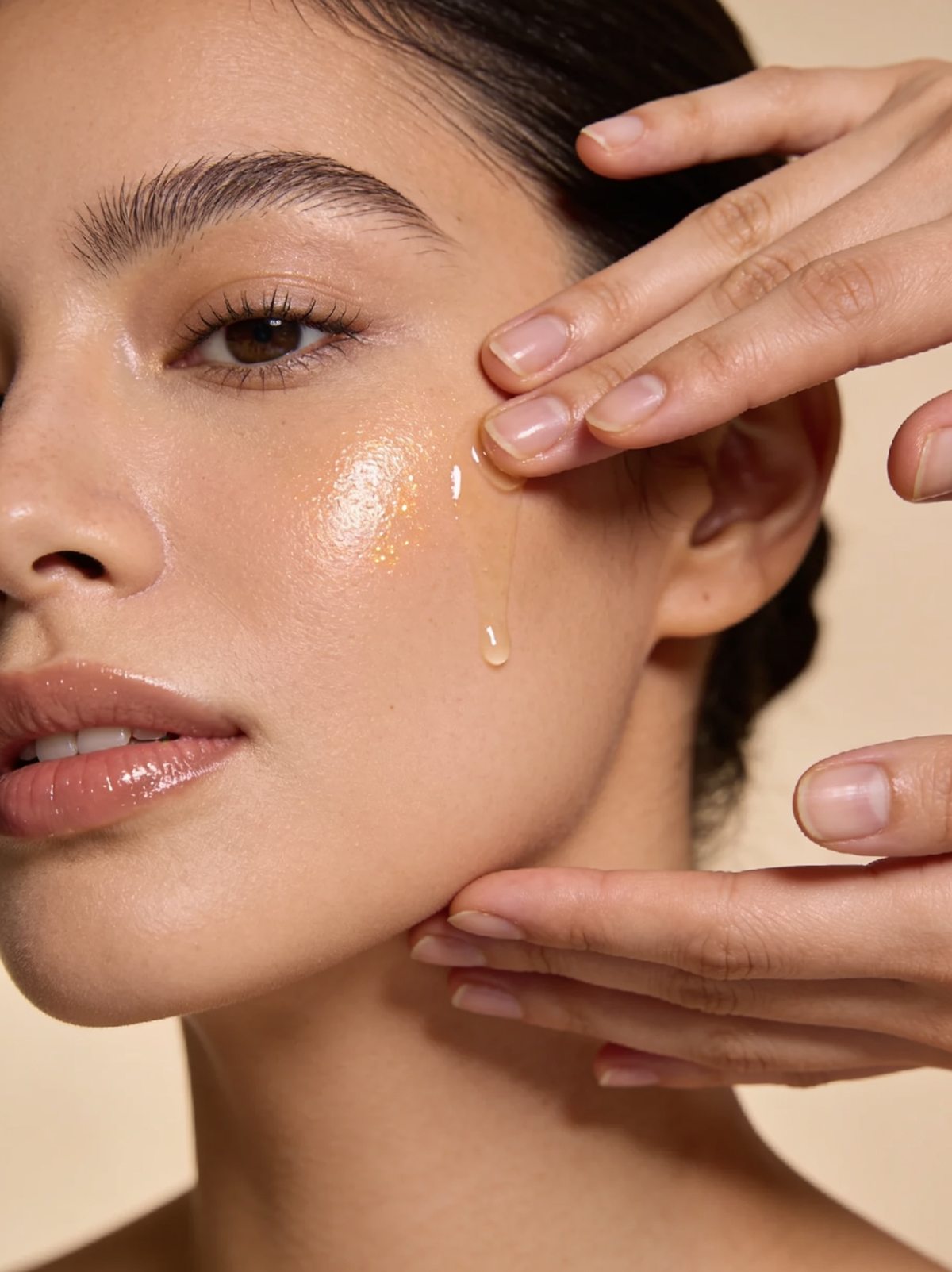 Gesichtsbehandlung mit Serum im Kosmetikstudio Art of Beauty Gütersloh, warme Beige-Töne