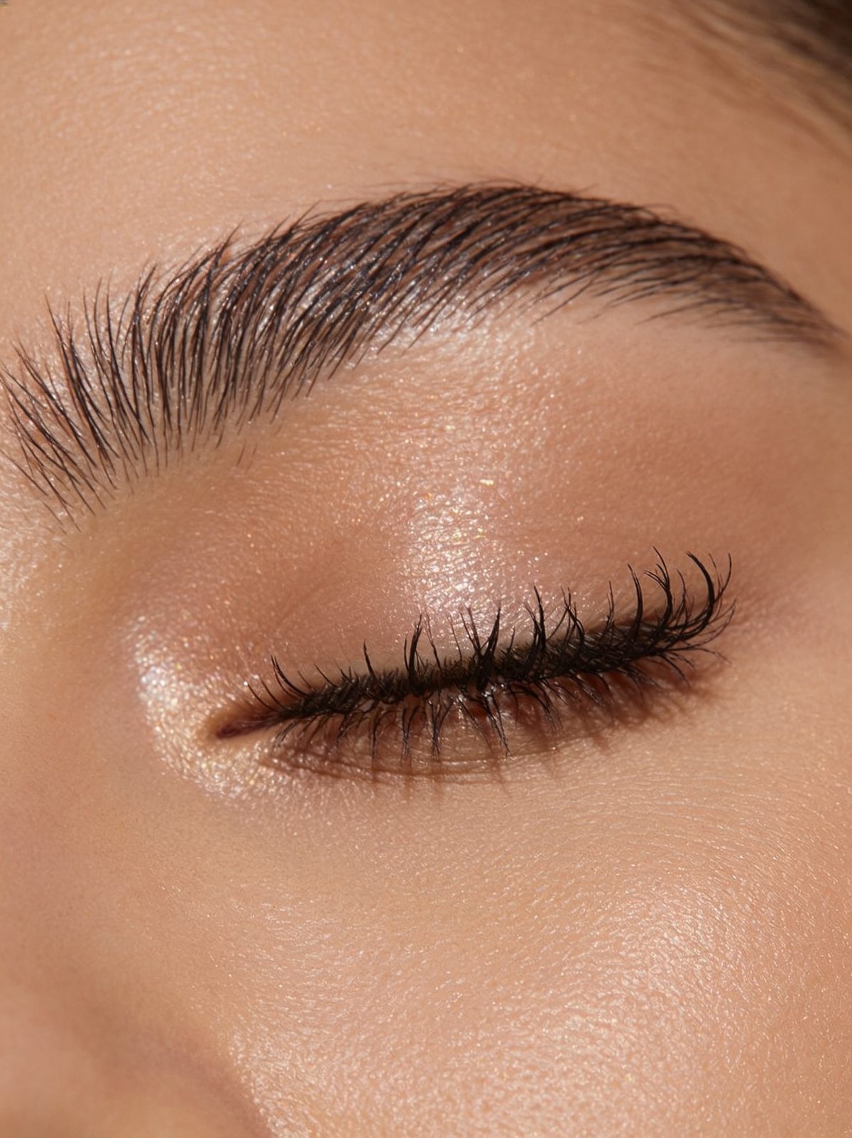Perfekt geformte Augenbraue und lange Wimpern, Nahaufnahme in warmen Tönen, Art of Beauty Gütersloh